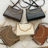 Casual Stone-grain Pu Leather Shoulder Bag Crossbody Chain Strap Square Bag