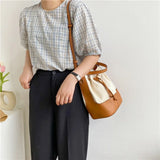 Korean Style Canvas Bucket Bag with Tassel - Crossbody Shoulder Handbag