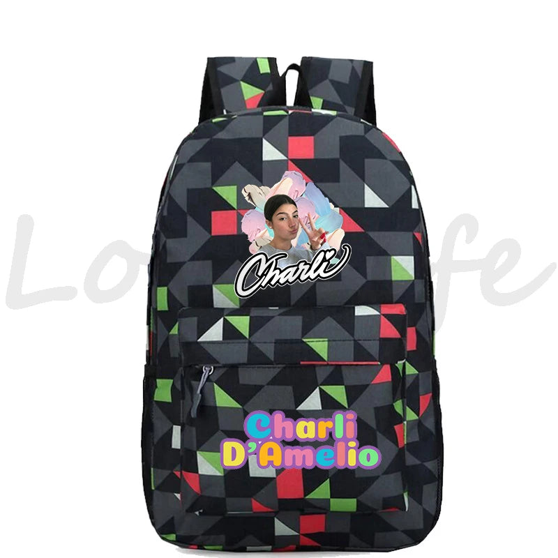 Charli Damelio Canvas Backpack Children Bookbag Teen Girls School Bag