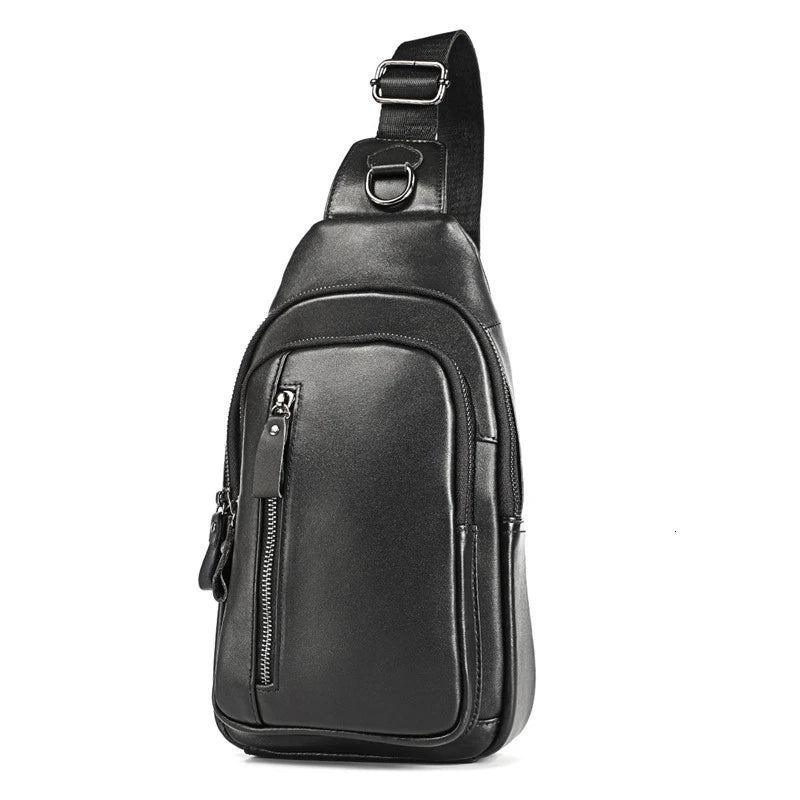 Cow Leather Chest Pack Backbag Man Crossbody Bag