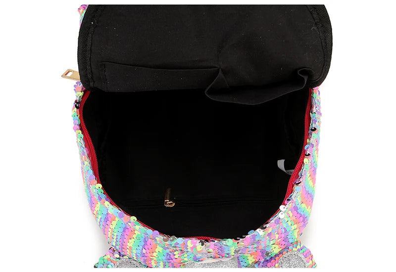 Sequined Silver Unicorn Backpack Zipper Travel Bag School Bag Mochila