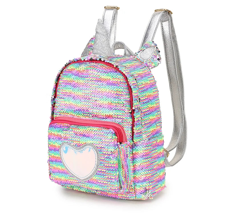 Sequined Silver Unicorn Backpack Zipper Travel Bag School Bag Mochila