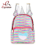 Sequined Silver Unicorn Backpack Zipper Travel Bag School Bag Mochila