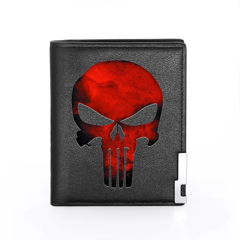 Military Skull Leather Wallet Slim Credit Card Holder