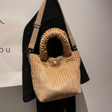 Women's Corduroy Shoulder Bag Messenger Totes with Button Closure