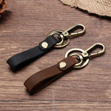High Crazy Horse Leather Keychain Metal Hook Detachable