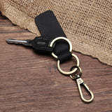 High Crazy Horse Leather Keychain Metal Hook Detachable