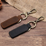 High Crazy Horse Leather Keychain Metal Hook Detachable