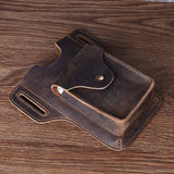 High Crazy Horse Leather Waist pack Phone Bag Belt Loop Hook Waist Pouch Brown