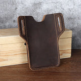 High Crazy Horse Leather Waist pack Phone Bag Belt Loop Hook Waist Pouch Brown