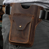 High Crazy Horse Leather Waist pack Phone Bag Belt Loop Hook Waist Pouch Brown