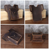 High Crazy Horse Leather Waist pack Phone Bag Belt Loop Hook Waist Pouch Brown