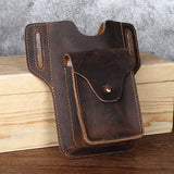 High Crazy Horse Leather Waist pack Phone Bag Belt Loop Hook Waist Pouch Brown
