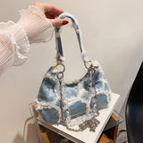 High Denim Bags Women's Net Red Texture Underarm Shoulder Bag Chain Messenger