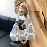 High Denim Bags Women's Net Red Texture Underarm Shoulder Bag Chain Messenger