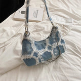 High Denim Bags Women's Net Red Texture Underarm Shoulder Bag Chain Messenger