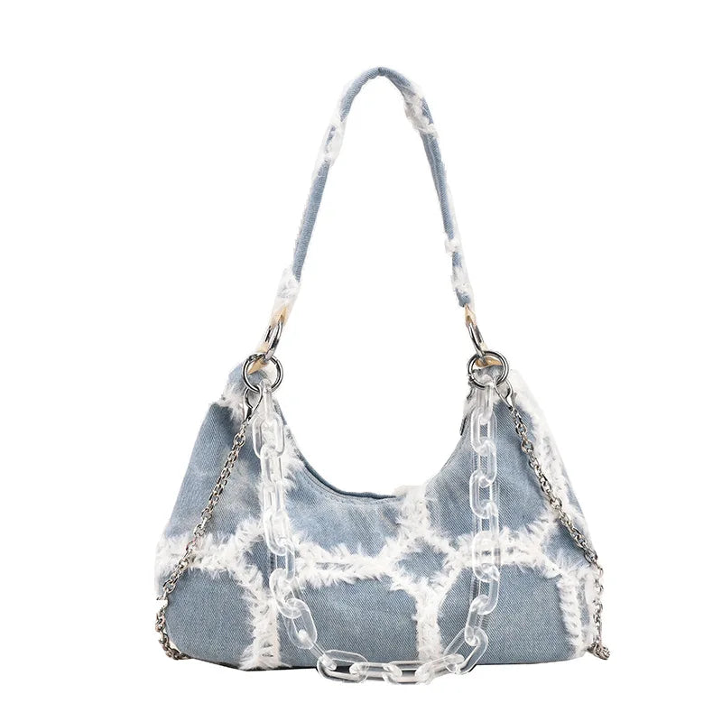 High Denim Bags Women Underarm Shoulder Bag Chain Messenger Bag