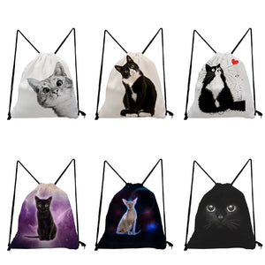 Drawstring Bags Cat Print Teenager Boys Girls Bookbag
