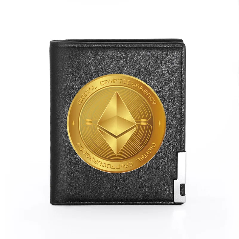 Ethereum Leather Wallet Men Women Slim Credit Card Holders Short Purses
