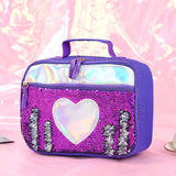 Waterproof Sequin Insulated Kids Lunch Box Glitter Tote Bag Cooler Picnic Pouch