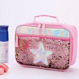 Waterproof Sequin Insulated Kids Lunch Box Glitter Tote Bag Cooler Picnic Pouch