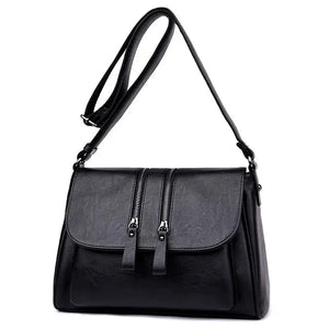 Soft Women Crossbody Bag Double Zipper Messenger Bag