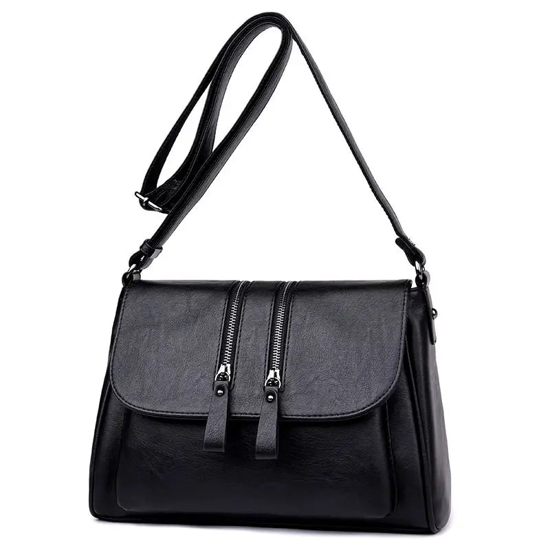 Soft Women Crossbody Bag Double Zipper Messenger Bag