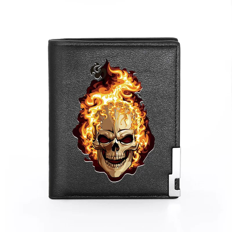High Fire Skull Cover Wallet Slim Credit Card/ID Holders Male Short Purse
