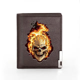 High Fire Skull Cover Wallet Slim Credit Card/ID Holders Male Short Purse