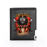 Firefighter 343 Skull Leather Wallet Slim Credit Card Holders Short Purses