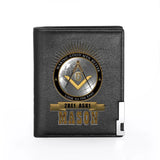 Masonic Leather Wallet Billfold Slim Credit Card/ID Holders Short Purses