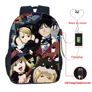 Fullmetal Alchemist USB Charging School Bag Casual Backpack
