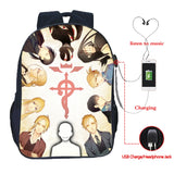Fullmetal Alchemist USB Charging School Bag Casual Backpack