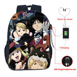 Fullmetal Alchemist USB Charging School Bag Casual Backpack