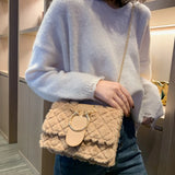 Plush Leather Chain Shoulder Bag Women Crossbody Winter Handbag