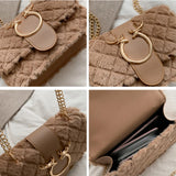 Plush Leather Chain Shoulder Bag Women Crossbody Winter Handbag
