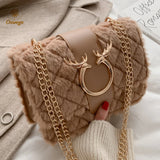Plush Leather Chain Shoulder Bag Women Crossbody Winter Handbag