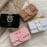 Plush Leather Chain Shoulder Bag Women Crossbody Winter Handbag