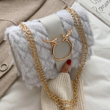 Plush Leather Chain Shoulder Bag Women Crossbody Winter Handbag