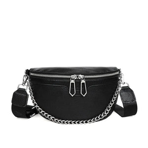 Leather Chest Pack Chain Crossbody Bag Real Cowhide Waist Bag