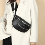 Leather Chest Pack Chain Crossbody Bag Real Cowhide Waist Bag