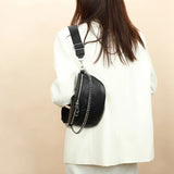 Leather Chest Pack Chain Crossbody Bag Real Cowhide Waist Bag