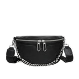 Leather Chest Pack Chain Crossbody Bag Real Cowhide Waist Bag