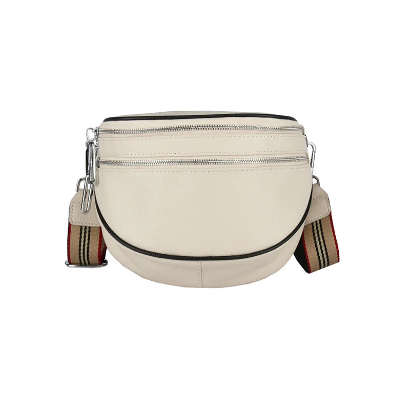 Leather Crossbody Shoulder Bag Double Zipper Cowhide Purse Tote Handbag