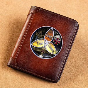 Leather Wallet Freemason Knight Cross Faith Hope Charity Short Purse BK1490
