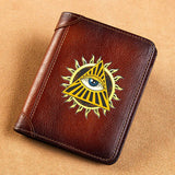 Leather Wallet Masonic Sun Eye Print Short Purse
