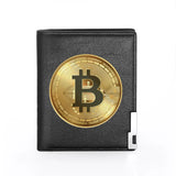 Golden Bitcoin Leather Wallet Slim Credit Card Holders