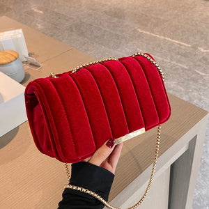 Velvet Chains Shoulder Bag Women Western Style Autumn Winter Messenger Bag
