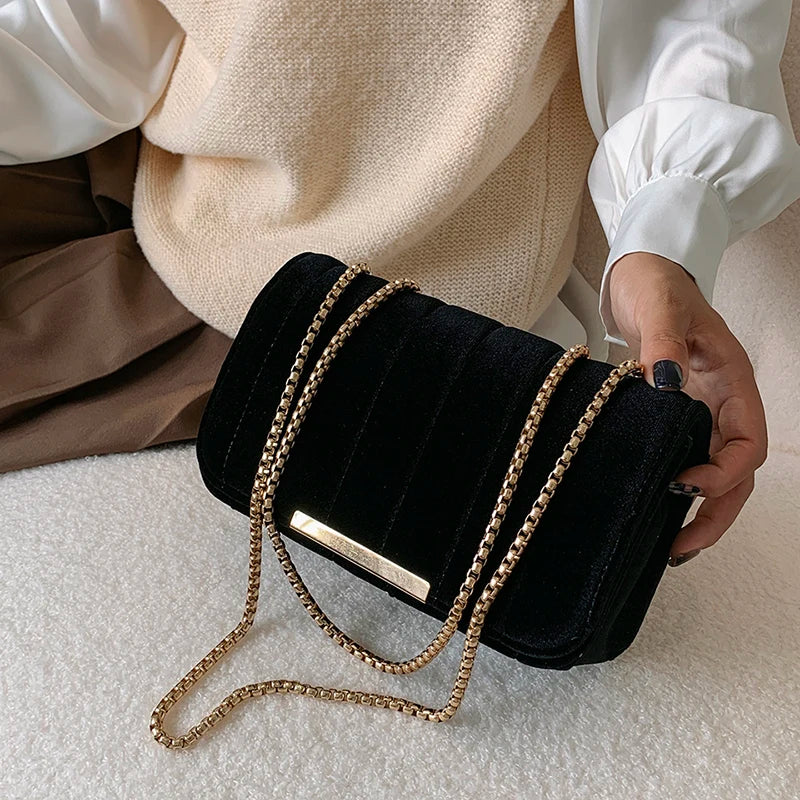 Velvet Chains Shoulder Bag Women Western Style Autumn Winter Messenger Bag