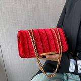 Velvet Chains Shoulder Bag Women Western Style Autumn Winter Messenger Bag